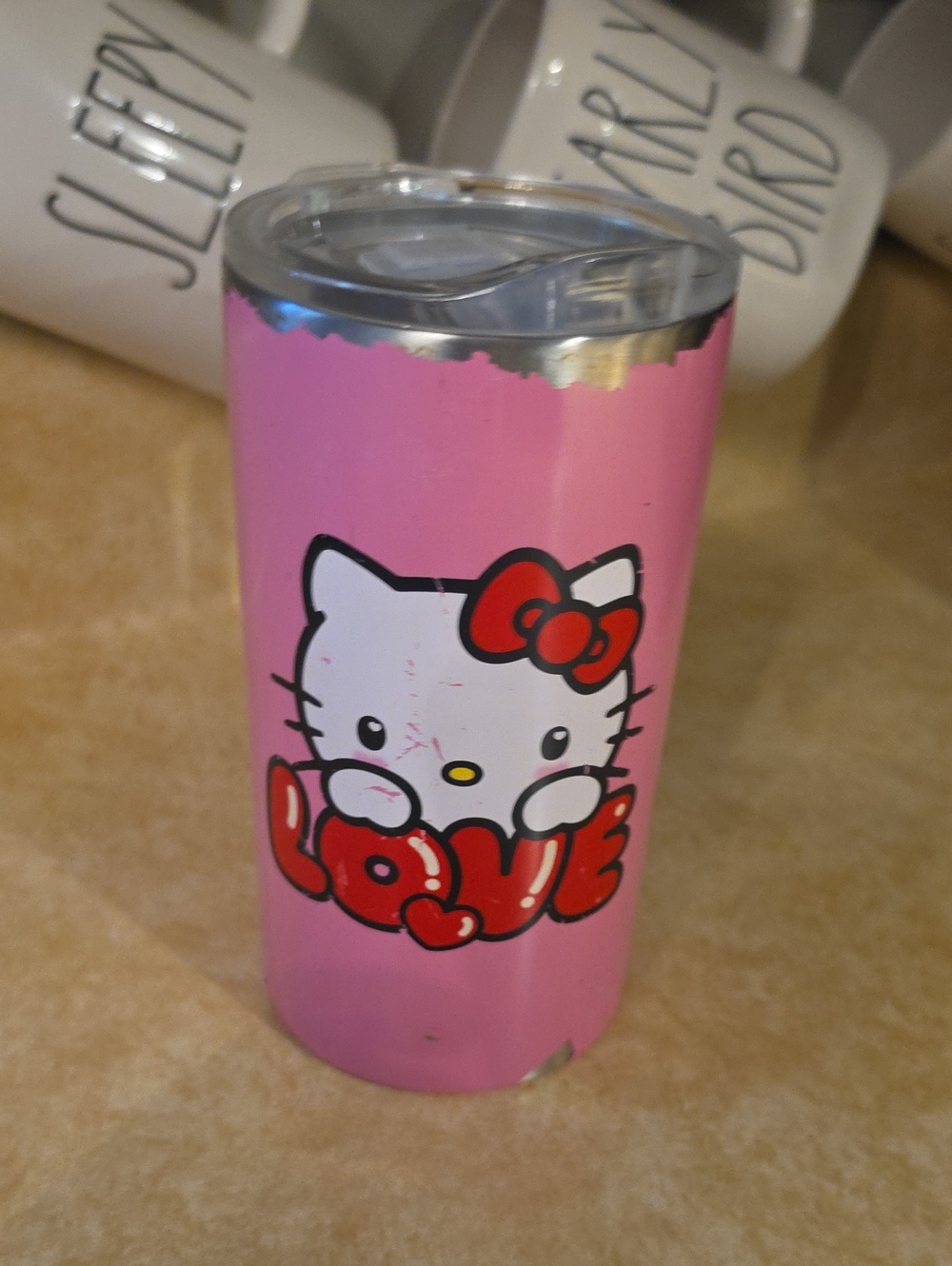 Hello Kitty Pink 'Love' Insulated Travel Tumbler - Cute Cartoon Drinkware